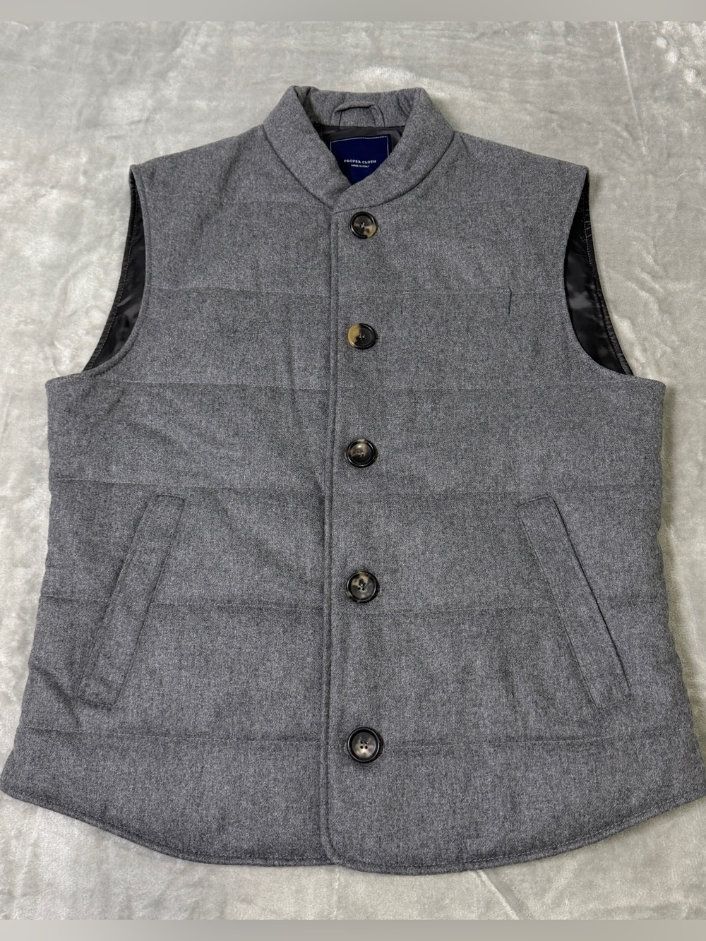 Proper Cloth Cortina Cashmere Wool Puffer Vest Flannel Gray Men's Small $350